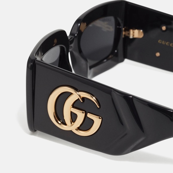 Auth - 🔥🔥New - Gucci Black Gray Gg0811s 001 Logo Rectangle Unisex Sunglasses - Picture 17 of 17
